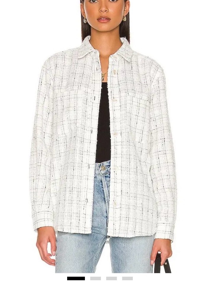 Central Park West White Tweed Button-Down Shirt Jacket - Xs